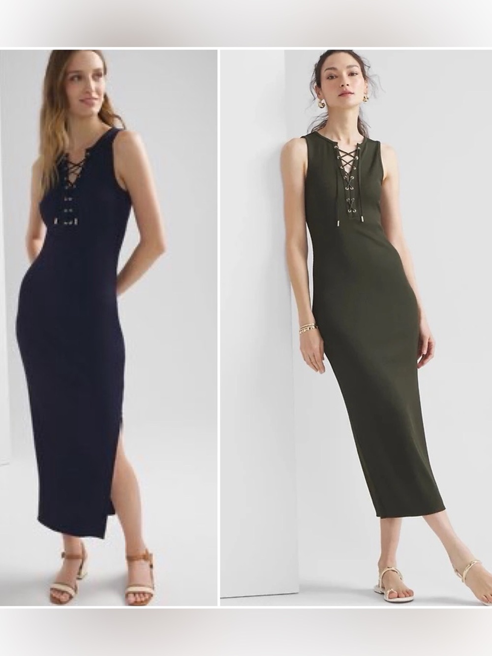 White House Black Market FORME Ribbed Dress Blue Slimming Stretch Women L Travel